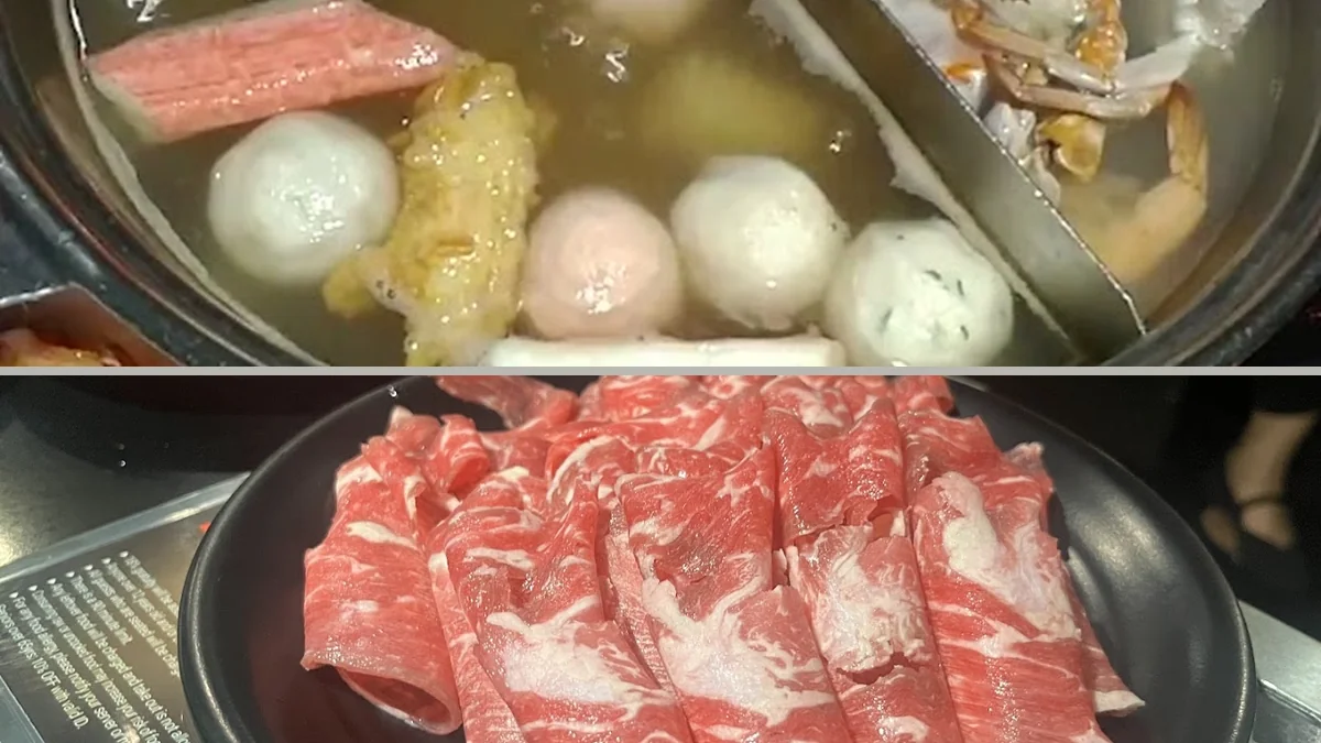 Hot pot tables with individual pots and side dishes.